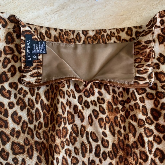 ETCETERA Leopard print skirt, brown rabbit fur trim @ hem, back slit. 10 EUC - Picture 6 of 14